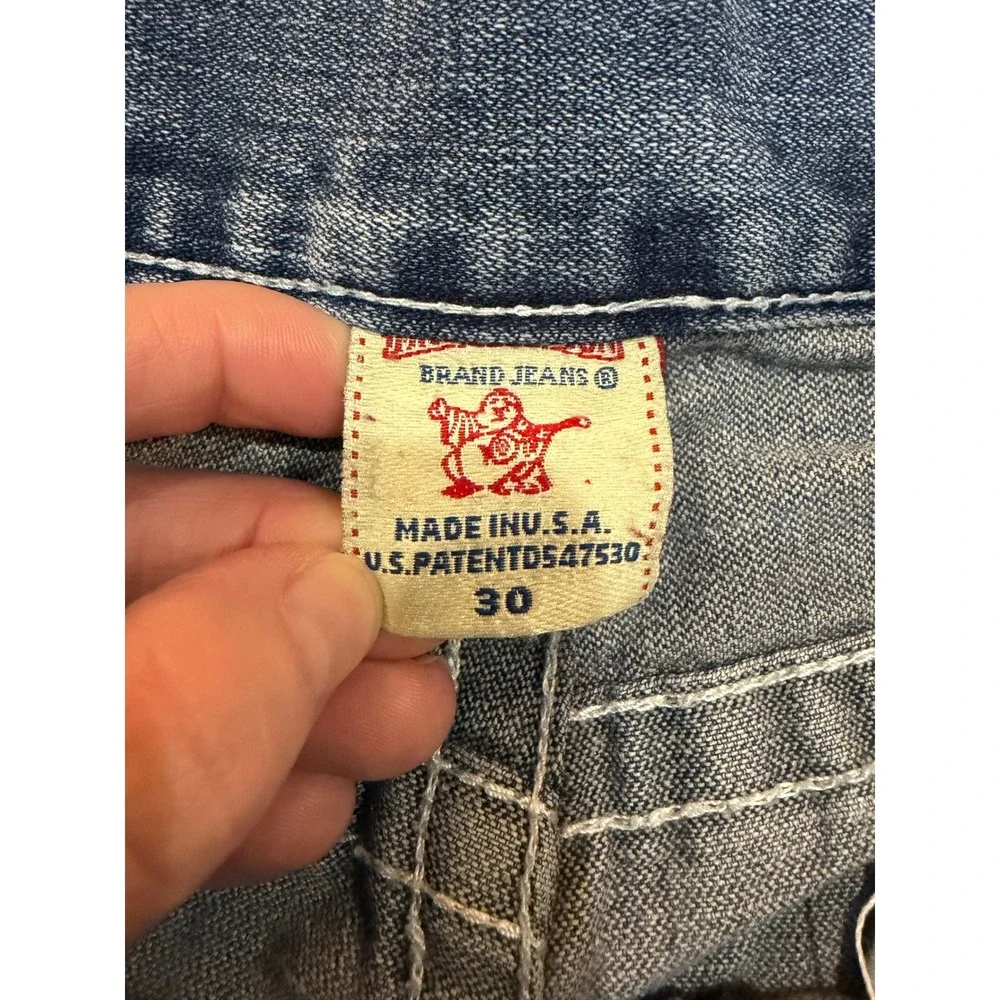 True Religion Mens Jeans Y2K USA World Tour Skull Patch Distressed‎ Size 30 x 27
